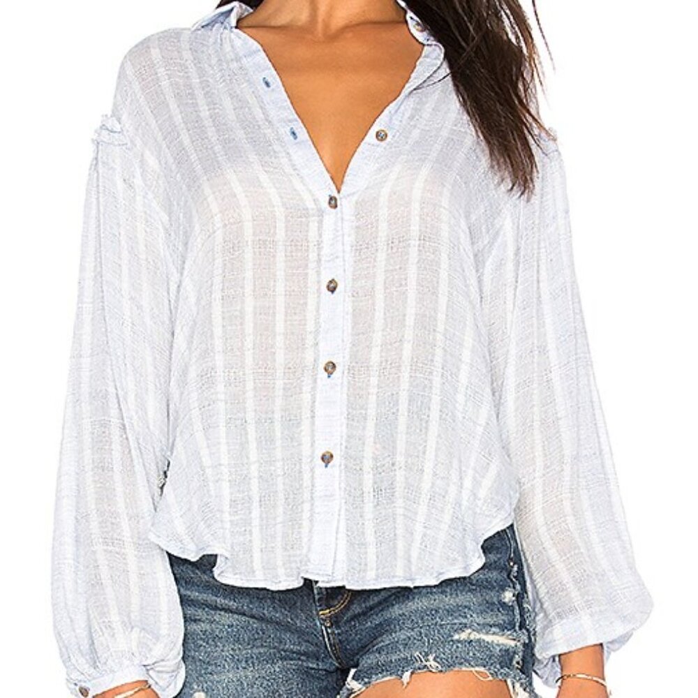 Free People Headed To The Highlands Top SIZE Small Gauzy, Ruffles, White